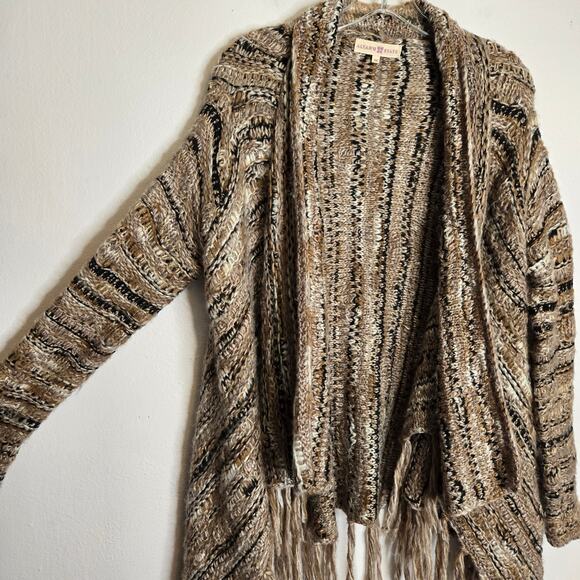 Altar'd State Wool Blend Marled Knit Open Front Cardigan Size M Brown Fringe - Picture 3 of 11